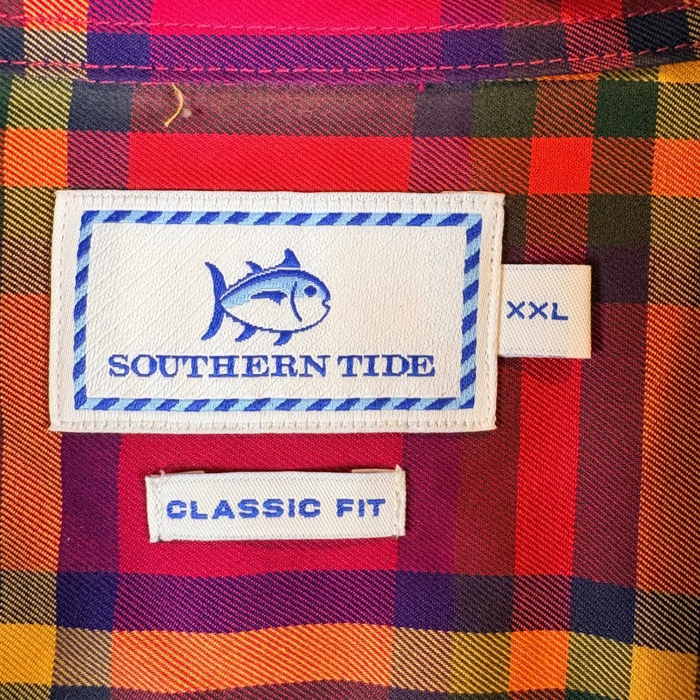Southern Tide Mens XXL Classic Fit Pink Orange Plaid Button Down Sport Shirt - Picture 4 of 12